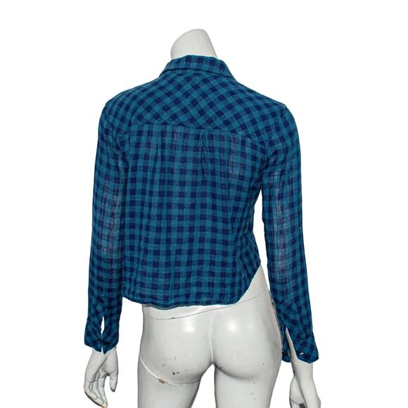 Rails XS tie Waist crop Button up Shirt indigo check - Picture 3 of 6